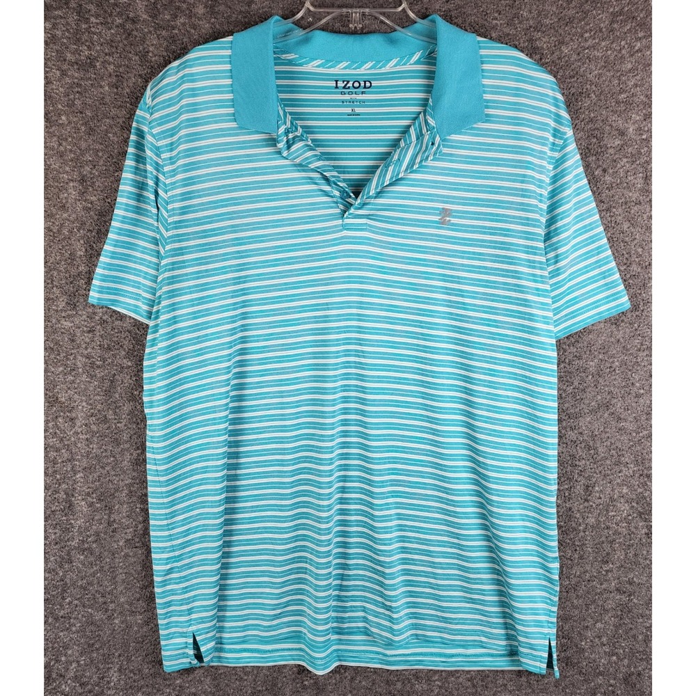 Izod Polo Shirt Mens XL Golf Stretch Turquoise Striped EUC